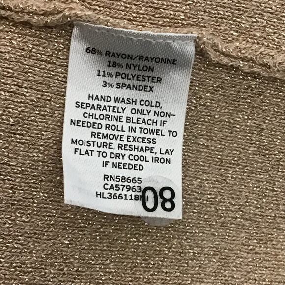 HINGE Rose Gold Metallic Bell Sleeve Tight Knit Pullover Sweater Top sz M - Picture 7 of 8